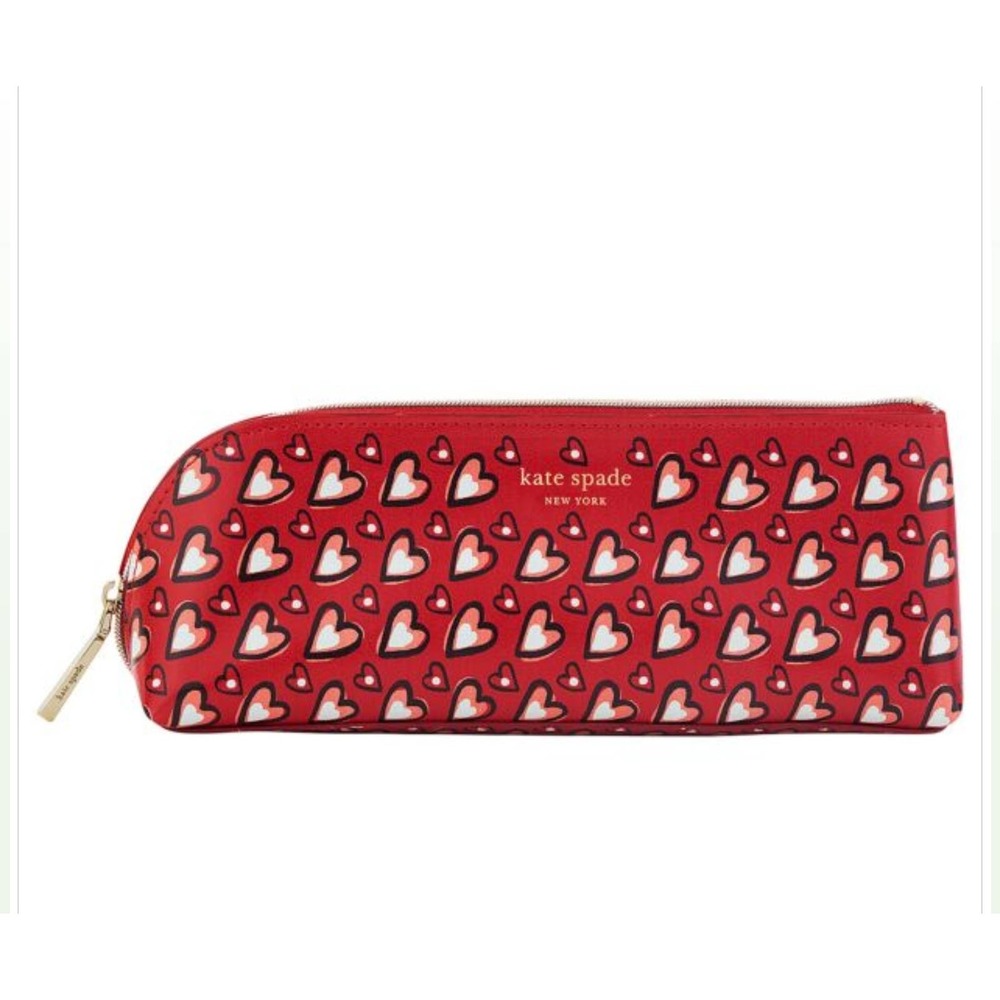 KATE SPADE NEW YORK "HEARTS" PENCIL CASE FILLED WITH LISTED ITEMS